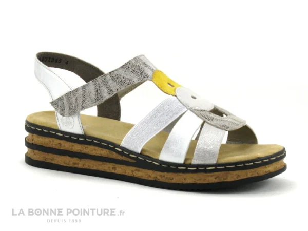 grande promotion Rieker 62975-90 – Blanc Jaune Argent – Sandale Compensee Femme 1