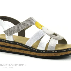 grande promotion Rieker 62975-90 – Blanc Jaune Argent – Sandale Compensee Femme 17