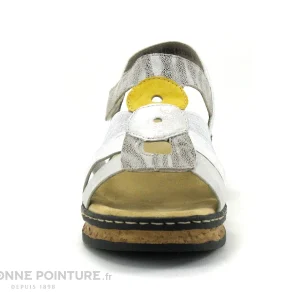 grande promotion Rieker 62975-90 – Blanc Jaune Argent – Sandale Compensee Femme 11