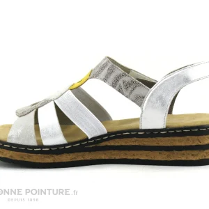 grande promotion Rieker 62975-90 – Blanc Jaune Argent – Sandale Compensee Femme 13