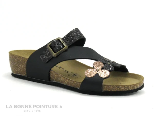 marques de renommée Biomodex 1275 – Noir – Bronze – 3 Fleures Glitter – Mule Femme 1