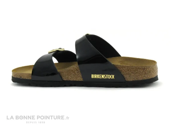 a Prix Discount Birkenstock SIDNEY Birko Flor Vernis Noir – Boucle Or – BK1000551- Mule 4