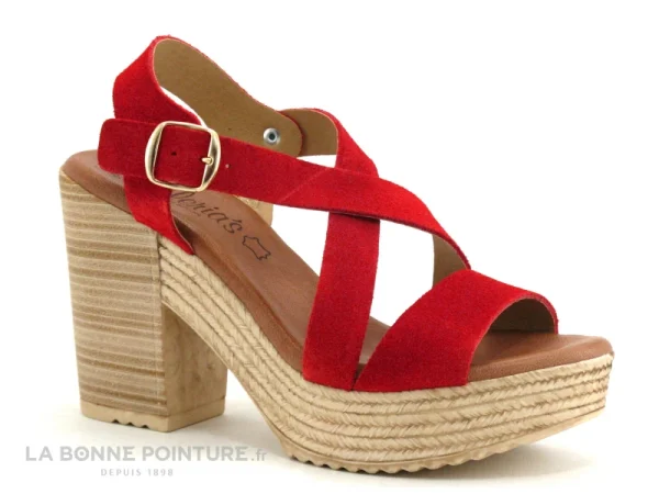 Les achats en ligne Valeria’s Valerias 5210 – Nu-pieds Rouge – Talon Haut Et Large 1