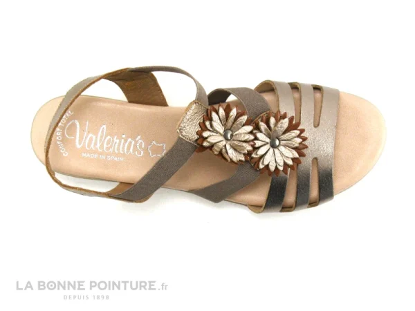 marques pas cher Valeria’s Valerias 5090 Taupe – Bronze – Fleurs Relief – Sandale Femme 7