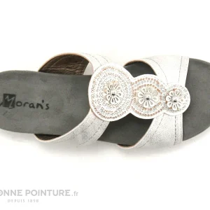 Moran’s Morans MOUREZE 26148 Blanc Argent – 3 Fleurs – Mule Femme mode pas chere 10