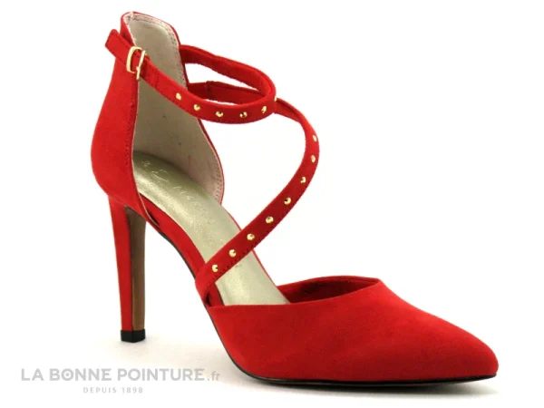 france Marco Tozzi 2-24407-20 Red – Escarpin Pointu Rouge – Talon Haut – Bride Cloutee 1