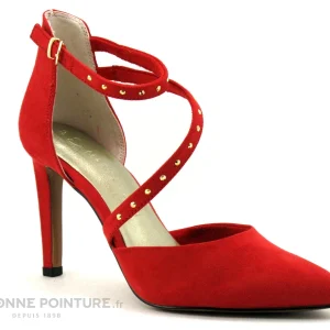 france Marco Tozzi 2-24407-20 Red – Escarpin Pointu Rouge – Talon Haut – Bride Cloutee 17