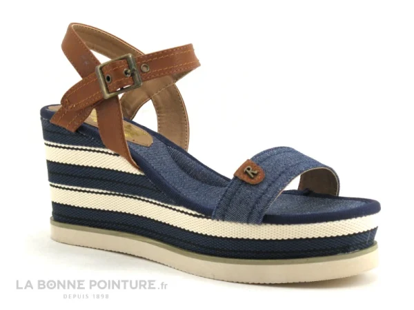 Refresh Shoes Refresh 69910 Bleu Jeans – Camel – Sandale Compensee dernière tendance 6