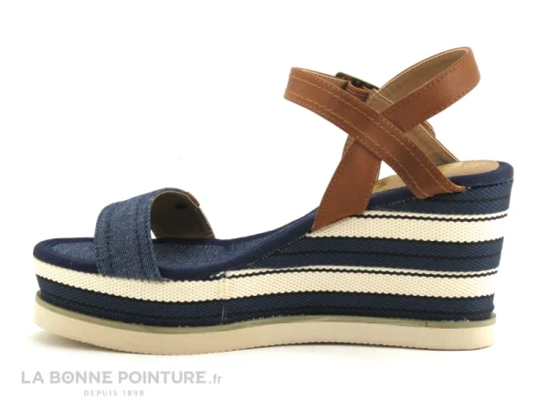 Refresh Shoes Refresh 69910 Bleu Jeans – Camel – Sandale Compensee dernière tendance 4