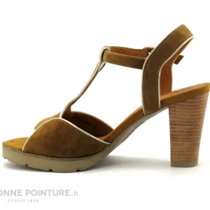 boutique en france MamZelle TINUS – Velours Cognac Creme – Sandale Talon Haut 13