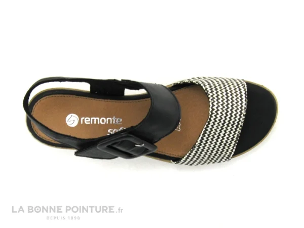 marques de renommée Remonte R6453-01 – Noir – Creme – Sandale Talon Compense 7