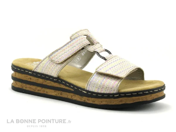 Rieker 62930-90 Apolo Beige Multi – Mule Reglable Femme meilleure qualité 1