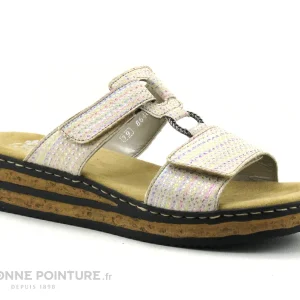 Rieker 62930-90 Apolo Beige Multi – Mule Reglable Femme meilleure qualité 17