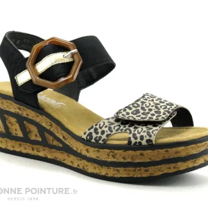 Rieker 68176-00 Noir Combine Leopard – Nu-pieds Talon Compense grande surprise 17