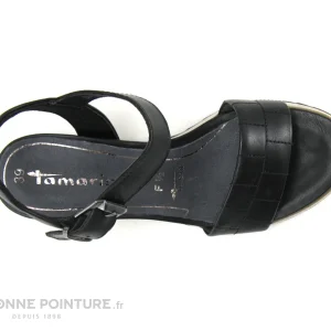 Tamaris 1-28015-28 Black – Sandale Compensee – Cuir Noir qualité supérieure 19