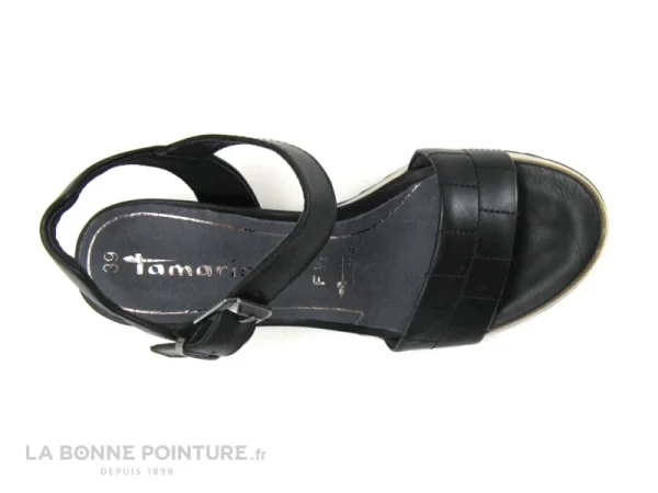 Tamaris 1-28015-28 Black – Sandale Compensee – Cuir Noir qualité supérieure 7