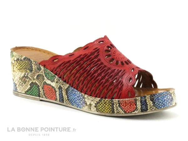 achat pas cher Karyoka GENI BIS Rouge – Semelle Compensee Serpent – Mule Femme 1