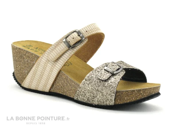 Authentic Original licence Autenti By Penta Autenti 687056 Gold – Beige – Pailletes Or – Mule Talon Compense 1